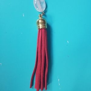Red leather tassel necklaces with genuine stone
